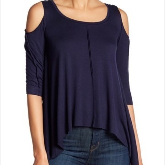 Bailey 44 Navy Cold Shoulder Top 3/4 Sleeve - Picture 1 of 8